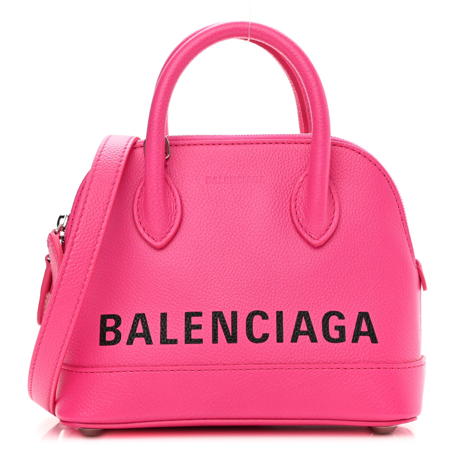 Balenciaga Grained Calfskin Logo XXS Ville Top Handle Bag Acid Fuchsia Black 1 of 10