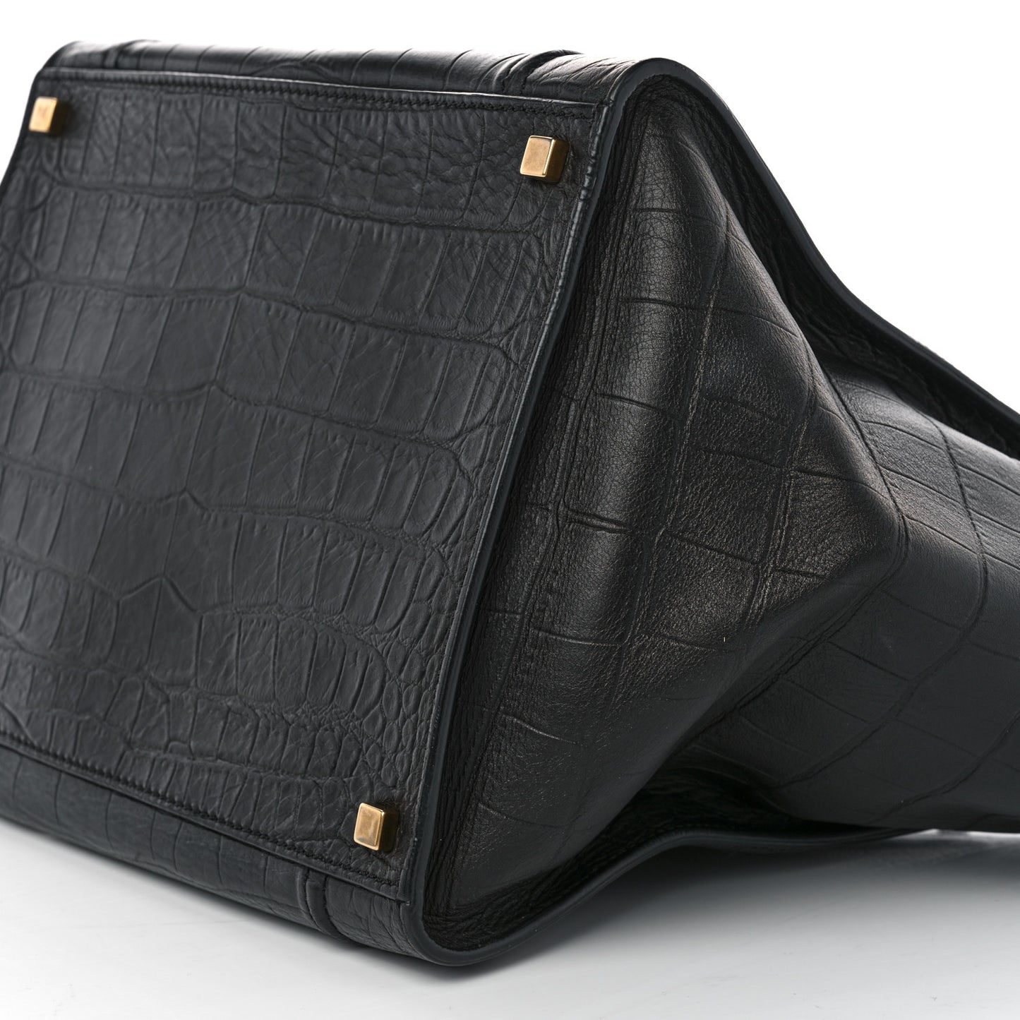 Crocodile Embossed Calfskin Medium Phantom Luggage Black