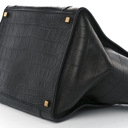 Celine Crocodile Embossed Calfskin Medium Phantom Luggage Black 10 of 12