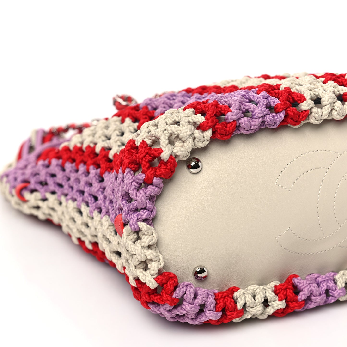 Lambskin Mixed Fibers Large Shopping Bag Red Purple White