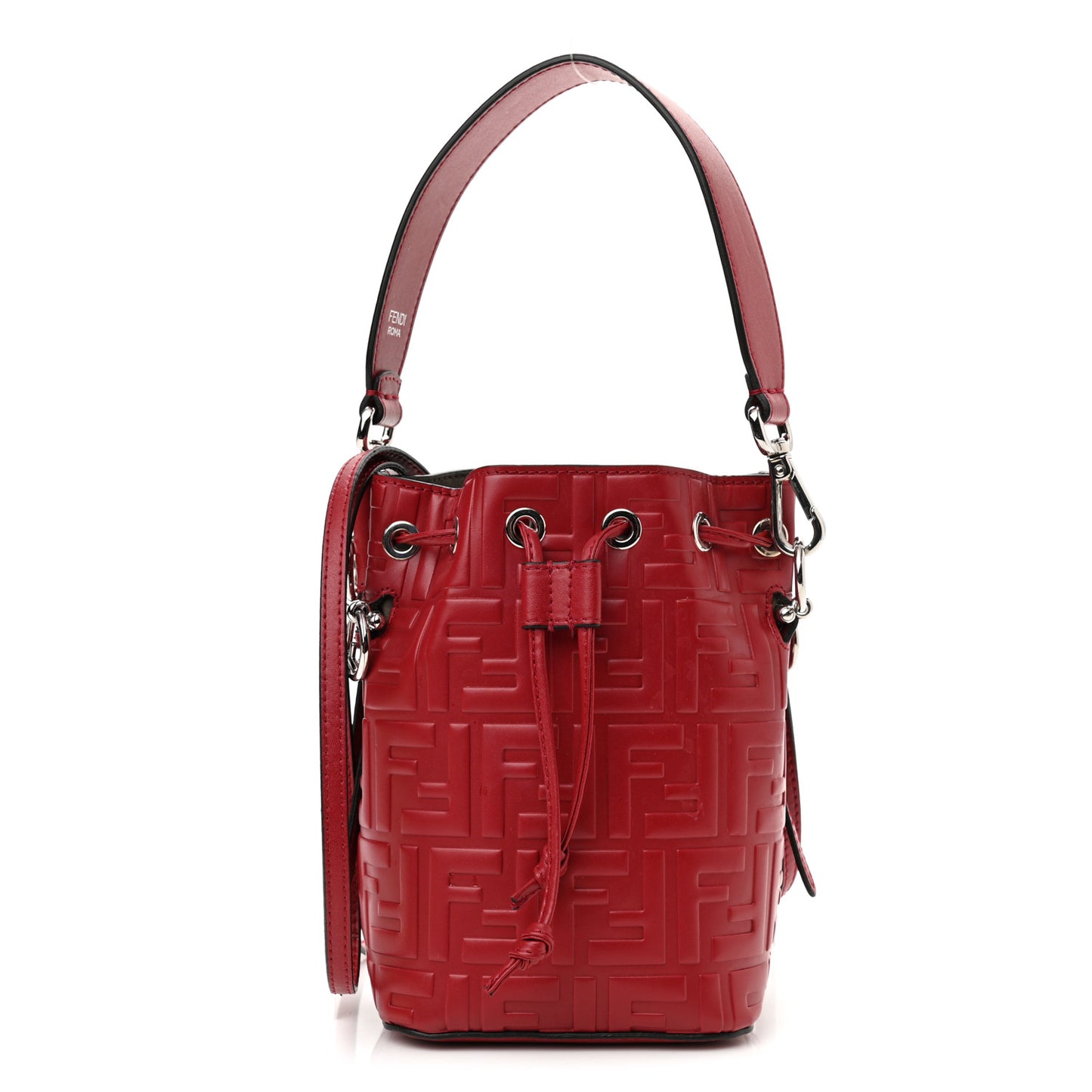 Vitello Liberty F is Fendi FF 1974 Embossed Mini Mon Tresor Bucket Bag Fragola