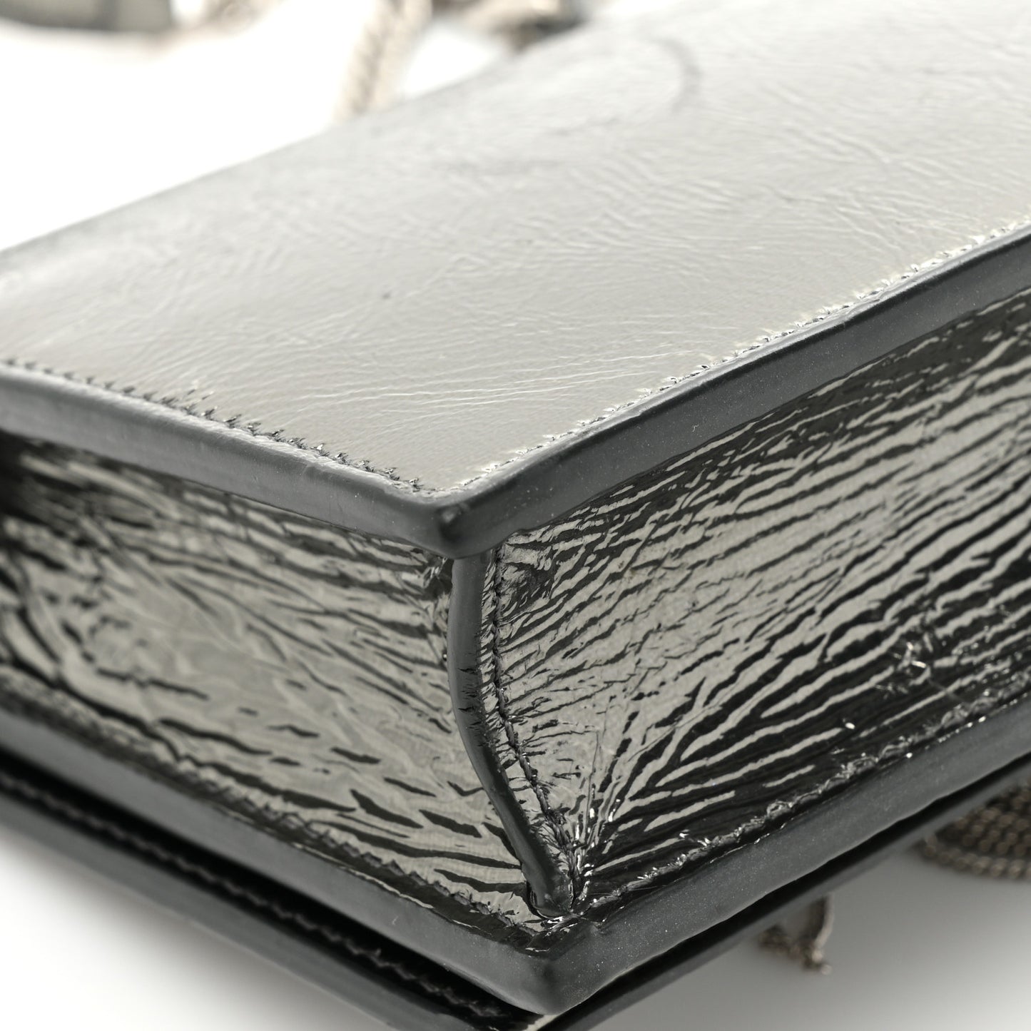 Metallic Crackled Calfskin Kate Monogram Tassel Chain Wallet Antracite Black