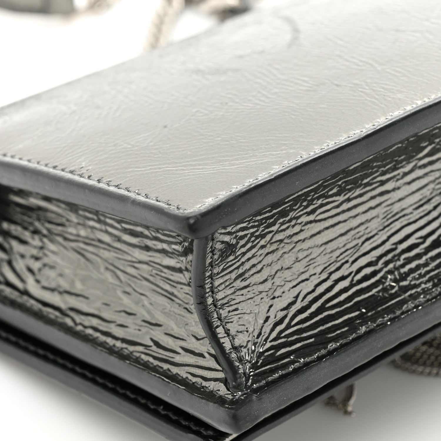 Saint Laurent Metallic Crackled Calfskin Kate Monogram Tassel Chain Wallet Antracite Black 17 of 20