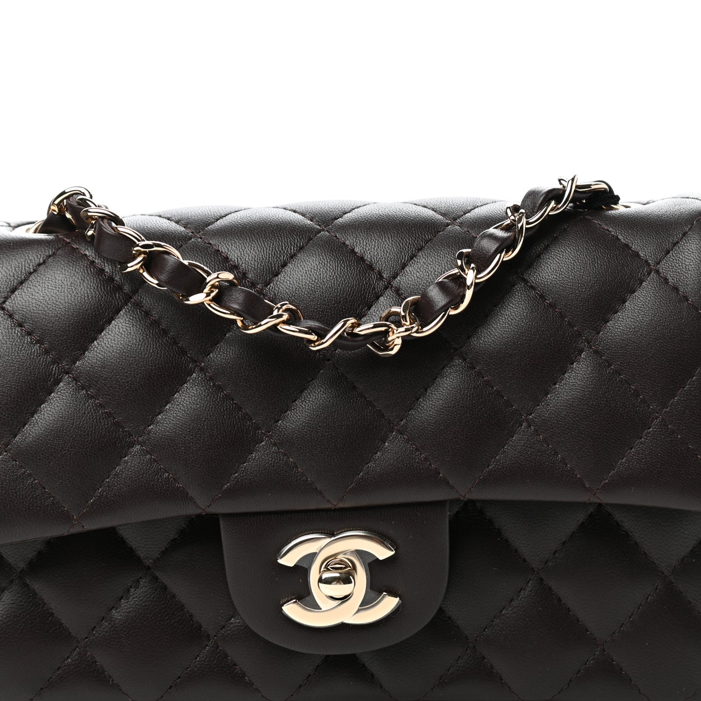 Lambskin Quilted Mini Rectangular Flap Dark Brown