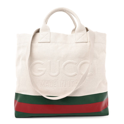 Gucci Canvas Logo Embossed Ophidia Tote Beige 1 of 11