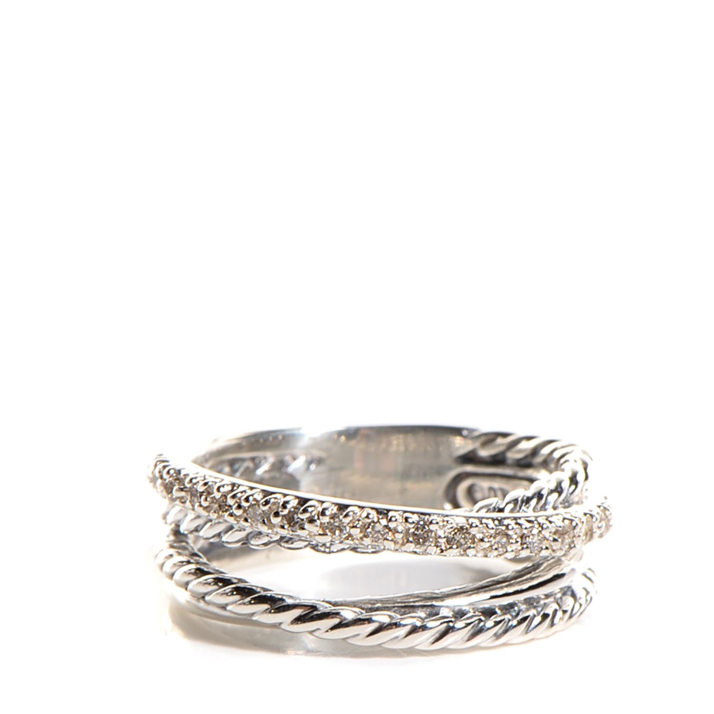Sterling Silver Pave Diamond 7mm Crossover Ring 5