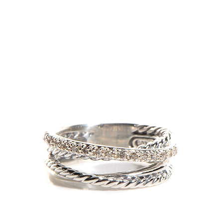 David Yurman Sterling Silver Pave Diamond 7mm Crossover Ring 5 1 of 5