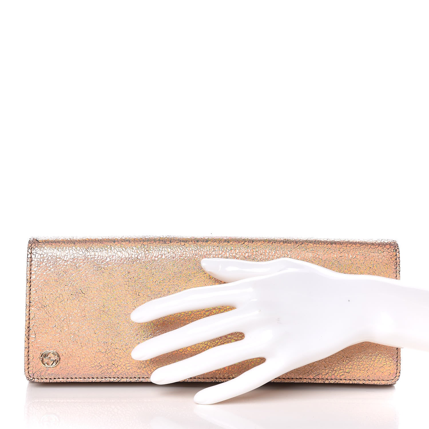 Gucci Metallic Crackled Calfskin Broadway Clutch Salmone 2 of 7