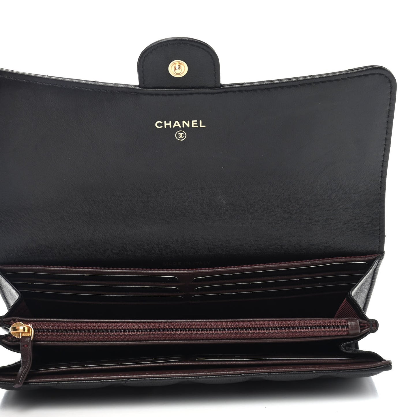 Lambskin Quilted Large Gusset Flap Wallet Black