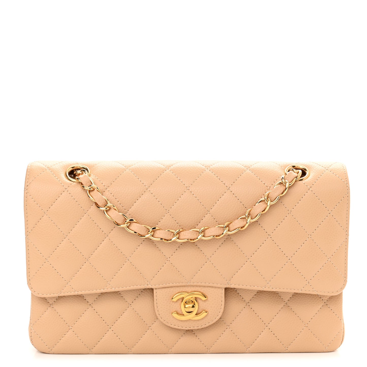 Caviar Quilted Medium Double Flap Beige Clair