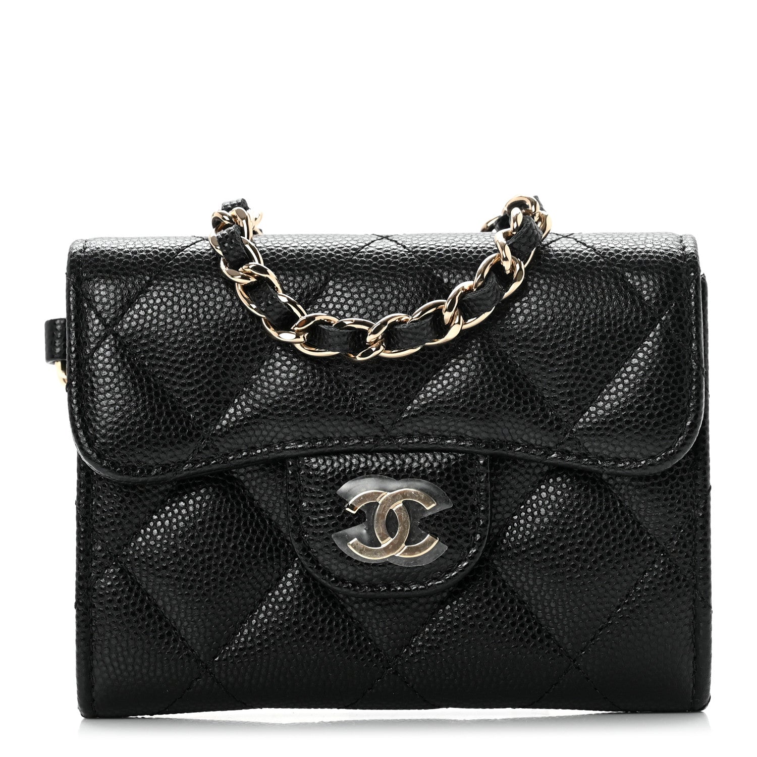 Chanel Caviar Quilted Flap Card Holder Chain Wristlet Black 1 of 8