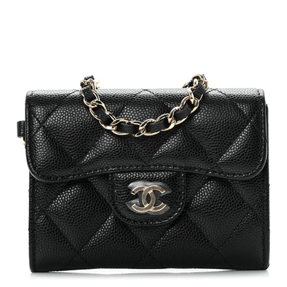 Chanel Caviar Quilted Flap Card Holder Chain Wristlet Black 1 of 8