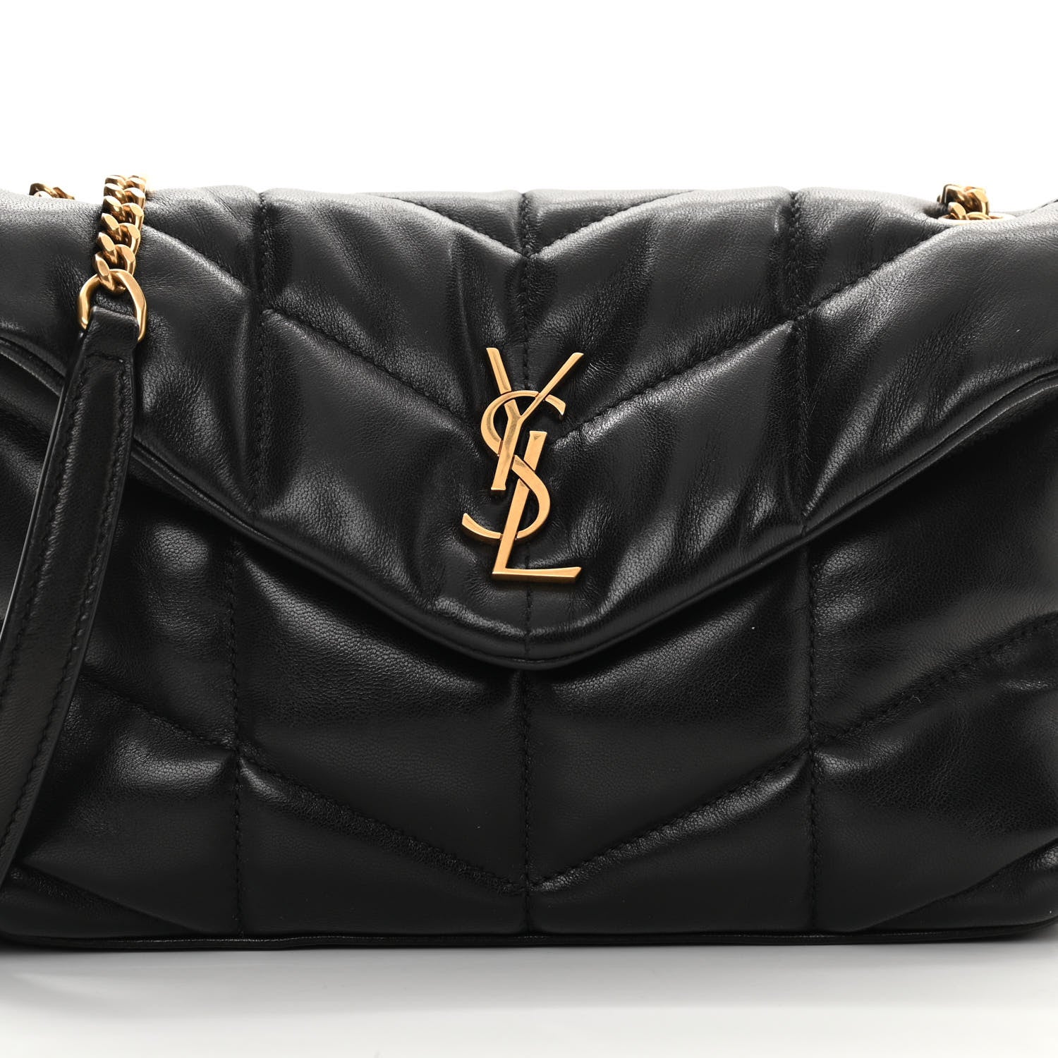 Saint Laurent Lambskin Quilted Toy Loulou Puffer Monogram Chain Satchel Black 8 of 10