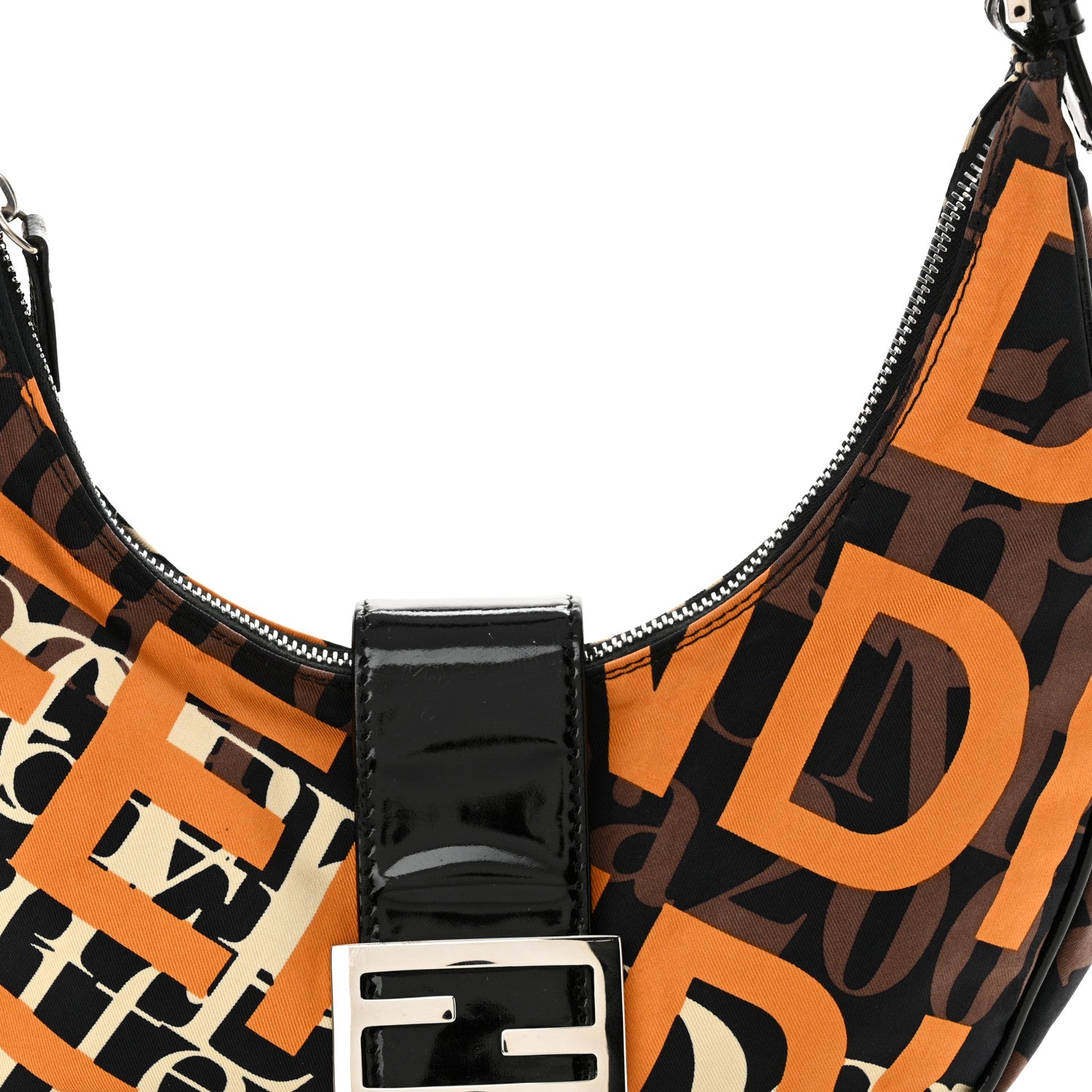 Fendi Nylon Patent Half Moon Baguette Black Brown Orange 7 of 9