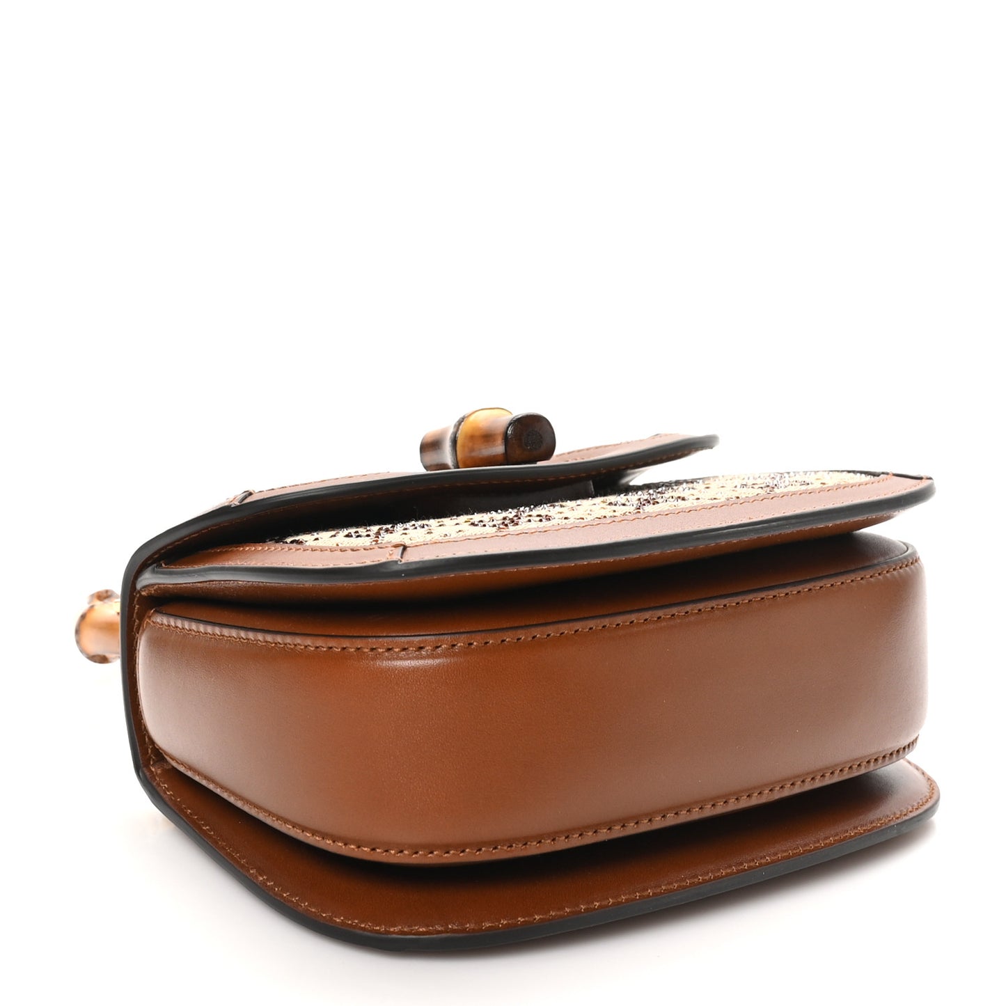New Canvas Charisma Calfskin Crystal GG Monogram Small Bamboo 1947 Top Handle Bag Camel Ebony
