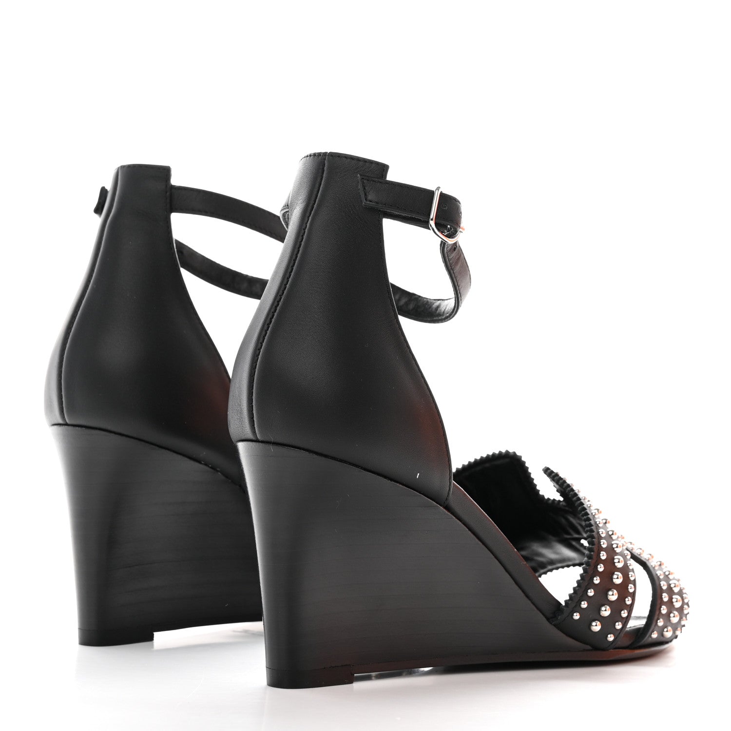 Hermes Calfskin Clous Legend Wedge Sandals 36 Black 4 of 12