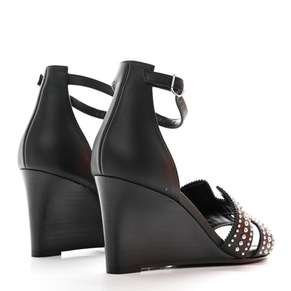 Hermes Calfskin Clous Legend Wedge Sandals 36 Black 4 of 12