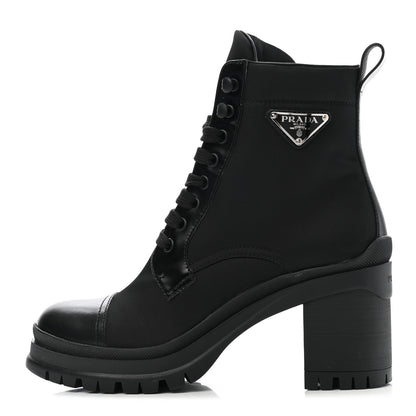 Prada Spazzolato Re-Nylon Metal Triangle Logo Lace Up 85mm Boots Black 1 of 9