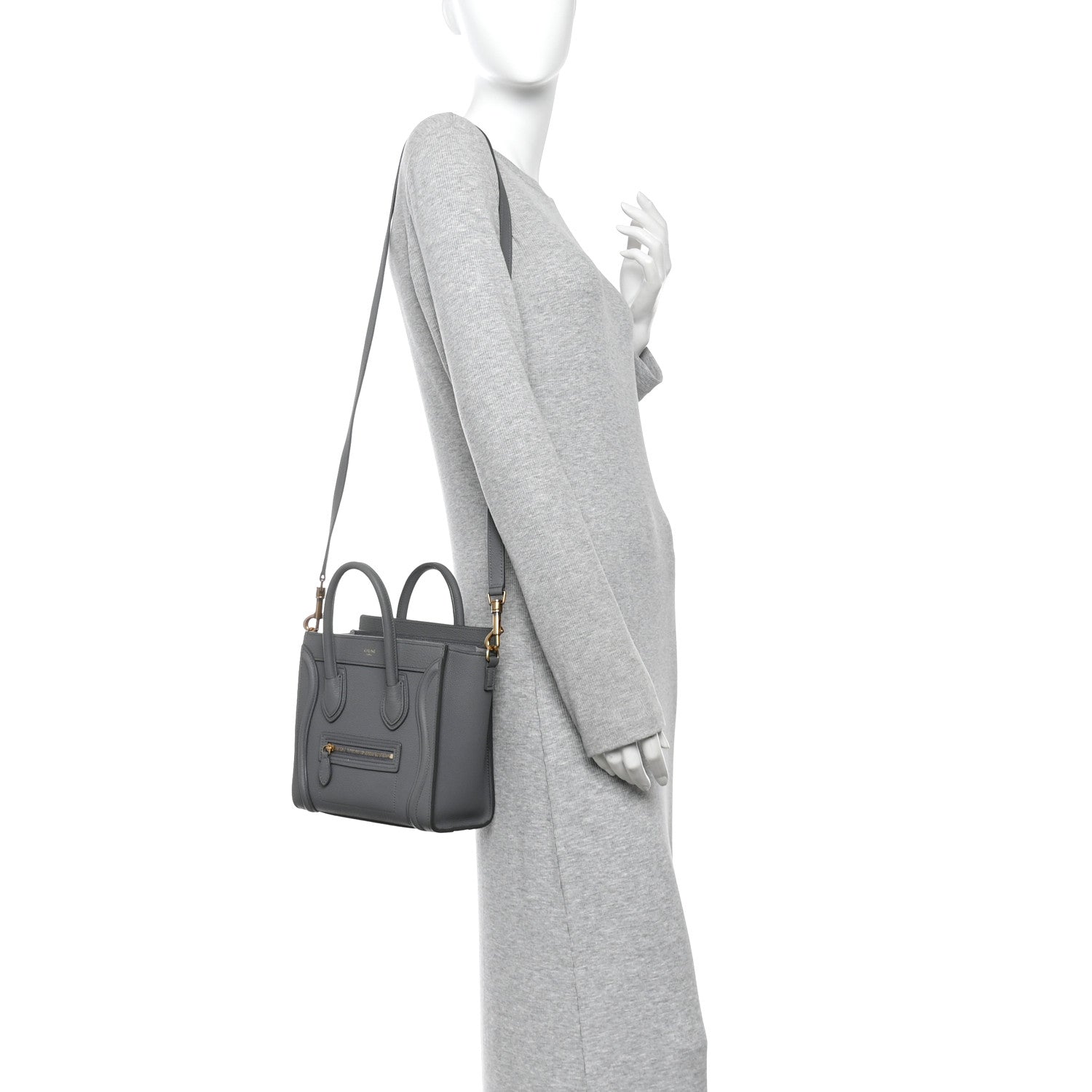 Celine Drummed Calfskin Nano Luggage  Kohl 2 of 10