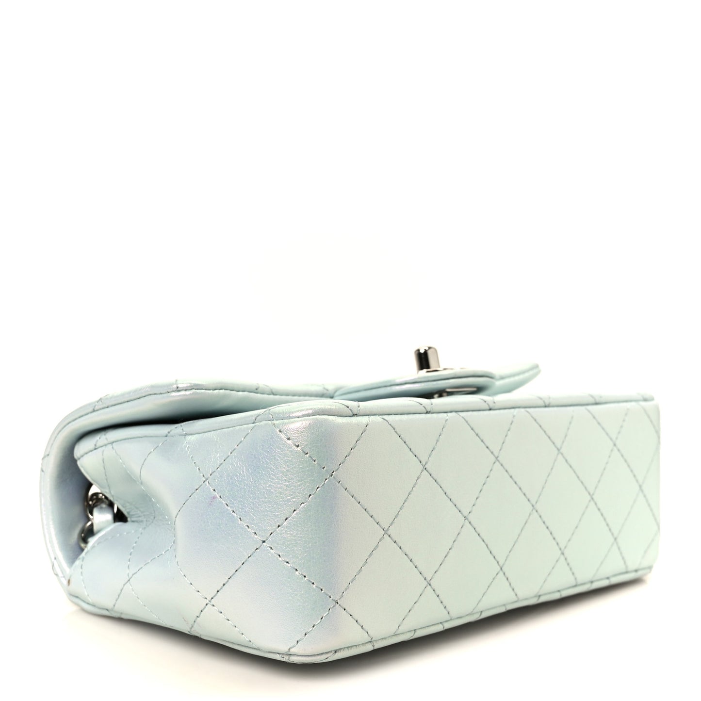 Iridescent Calfskin Quilted Mini Rectangular Flap Light Blue