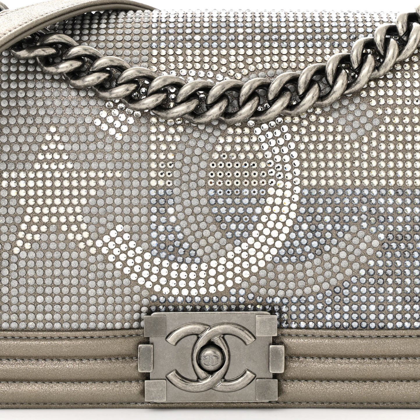 Iridescent Calfskin Quilted Strass Medium Paris Dallas Boy Flap Dark Khaki