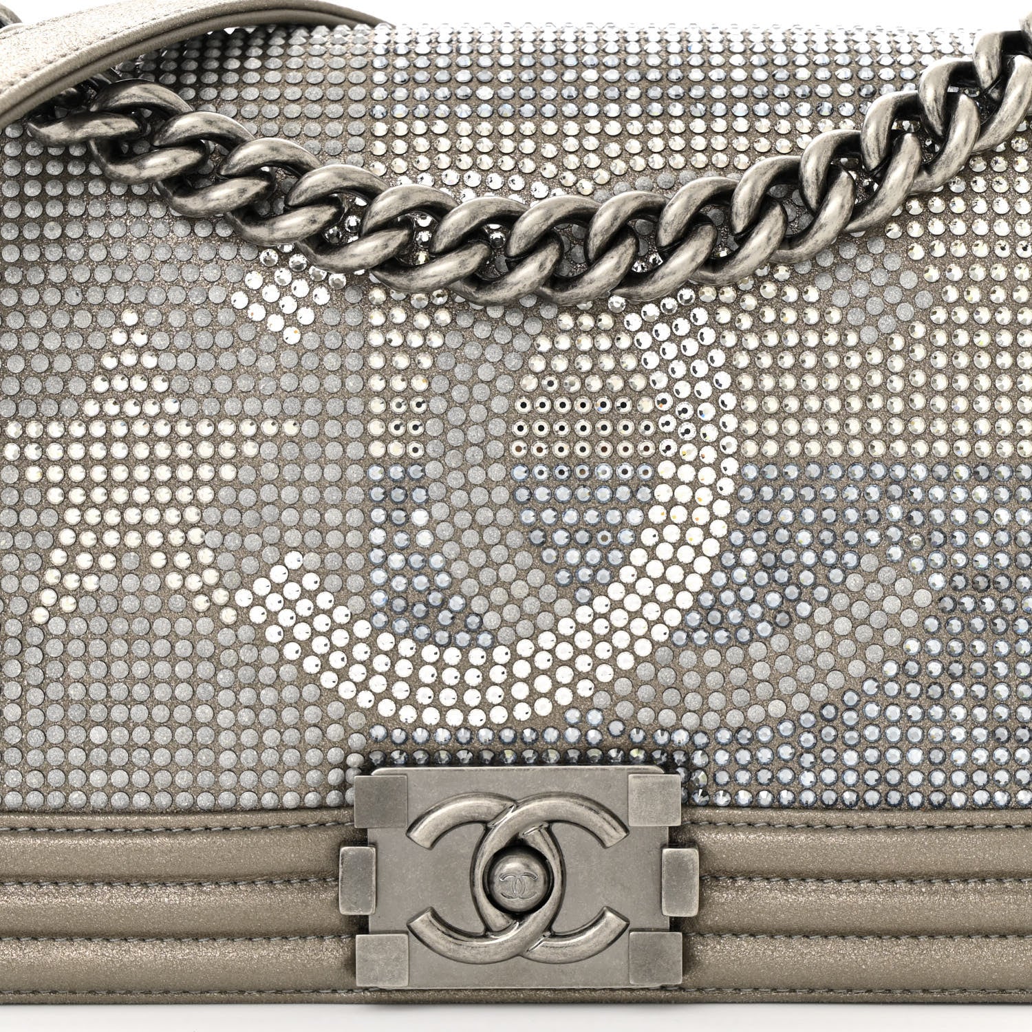 Chanel Iridescent Calfskin Quilted Strass Medium Paris Dallas Boy Flap Dark Khaki 8 of 10