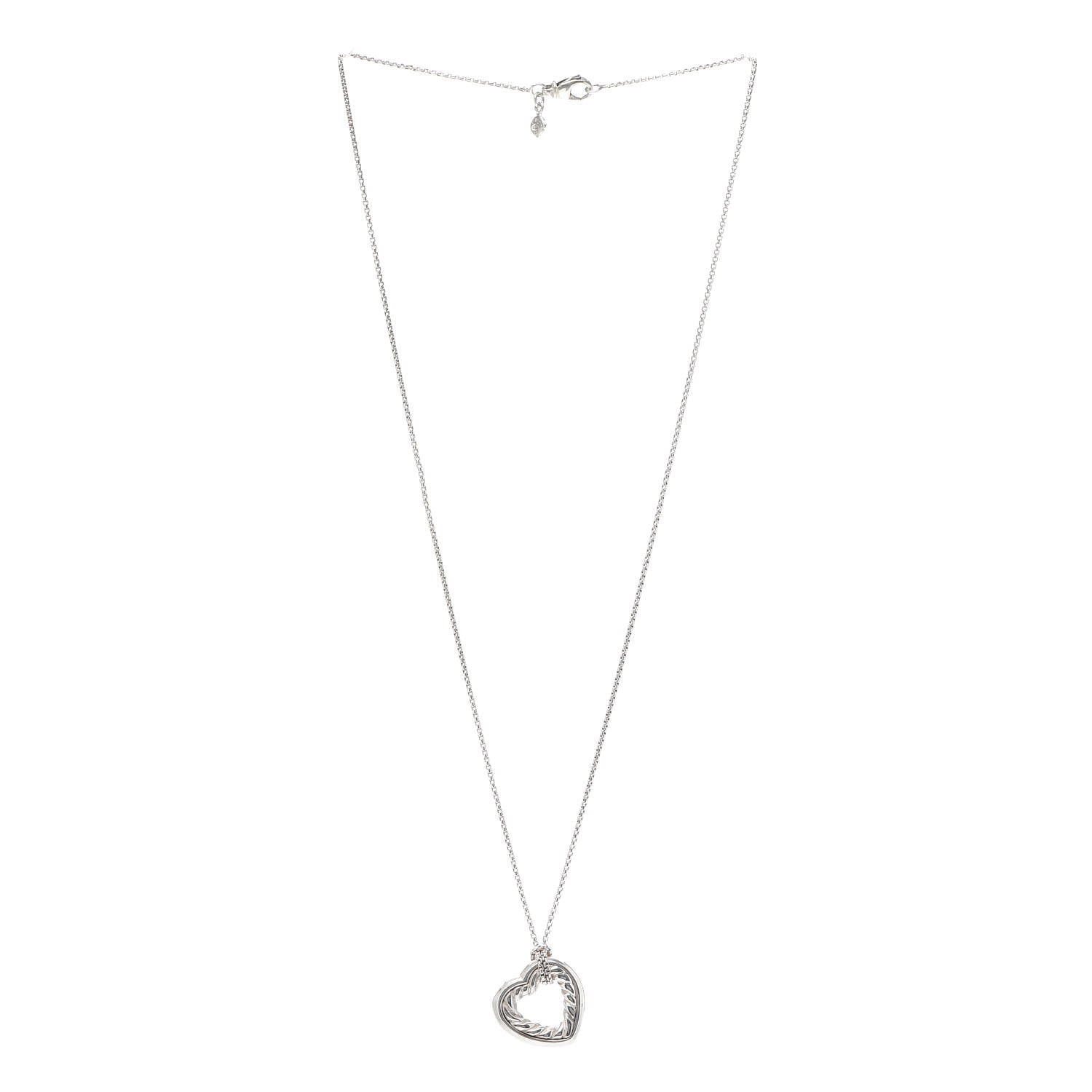 David Yurman Sterling Silver 18K Yellow Gold Open Heart Cable Necklace 3 of 6