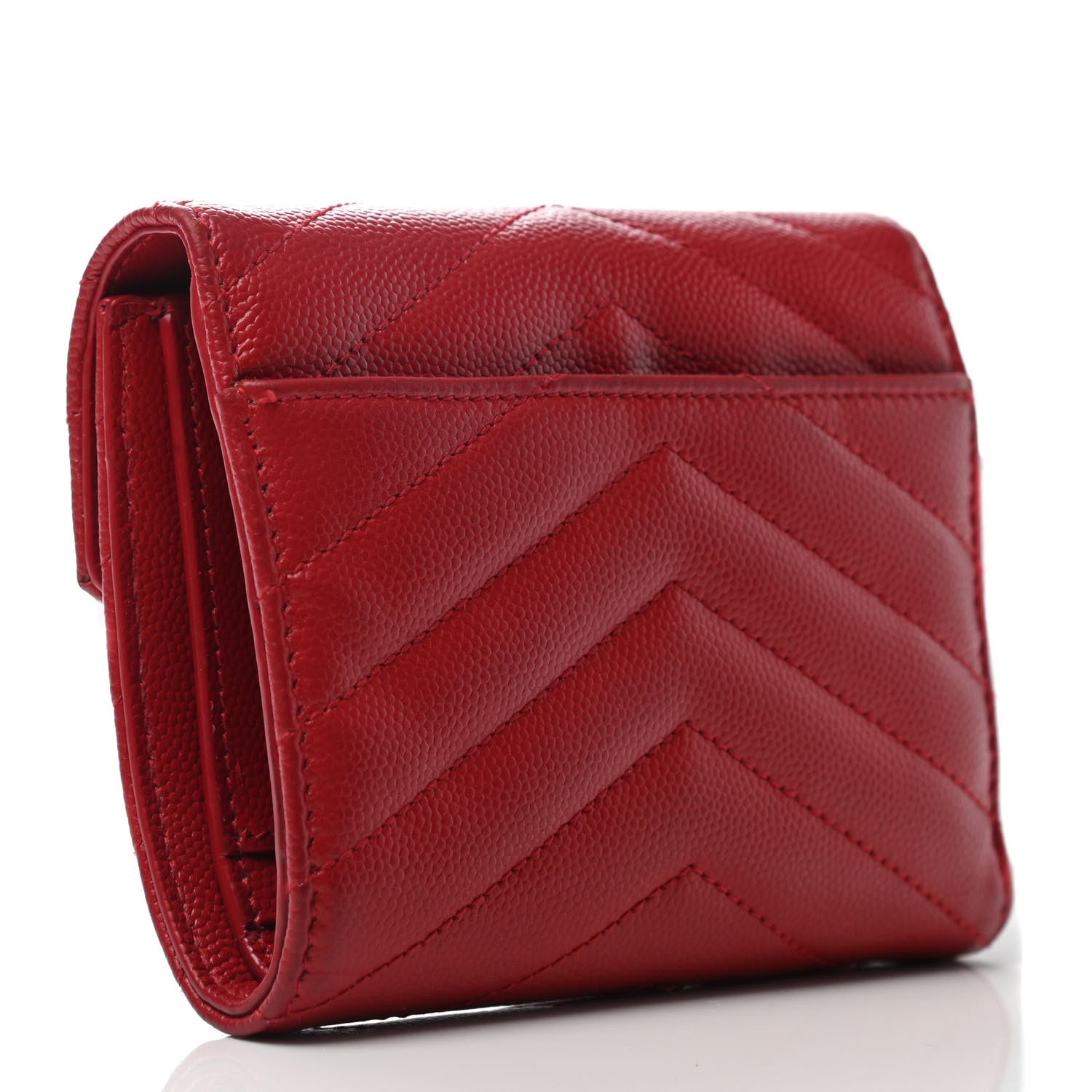 Saint Laurent Grain De Poudre Matelasse Chevron Monogram Compact Tri Fold Wallet Red 2 of 6