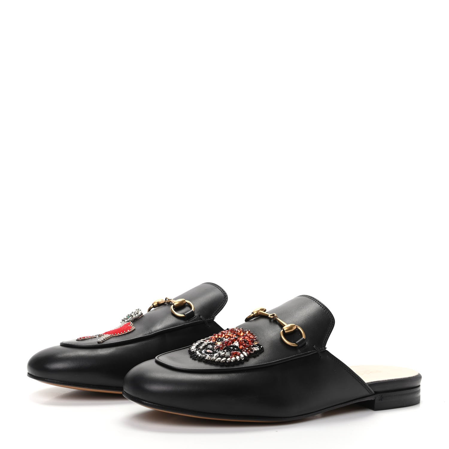Gucci Calfskin Crystal Tiger Embroidered Princetown Slippers 39 Black 3 of 9