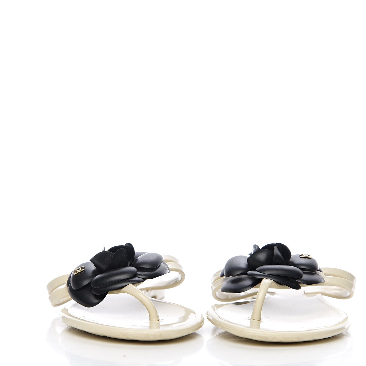Jelly Camellia Thong Sandals 37 Ivory Black