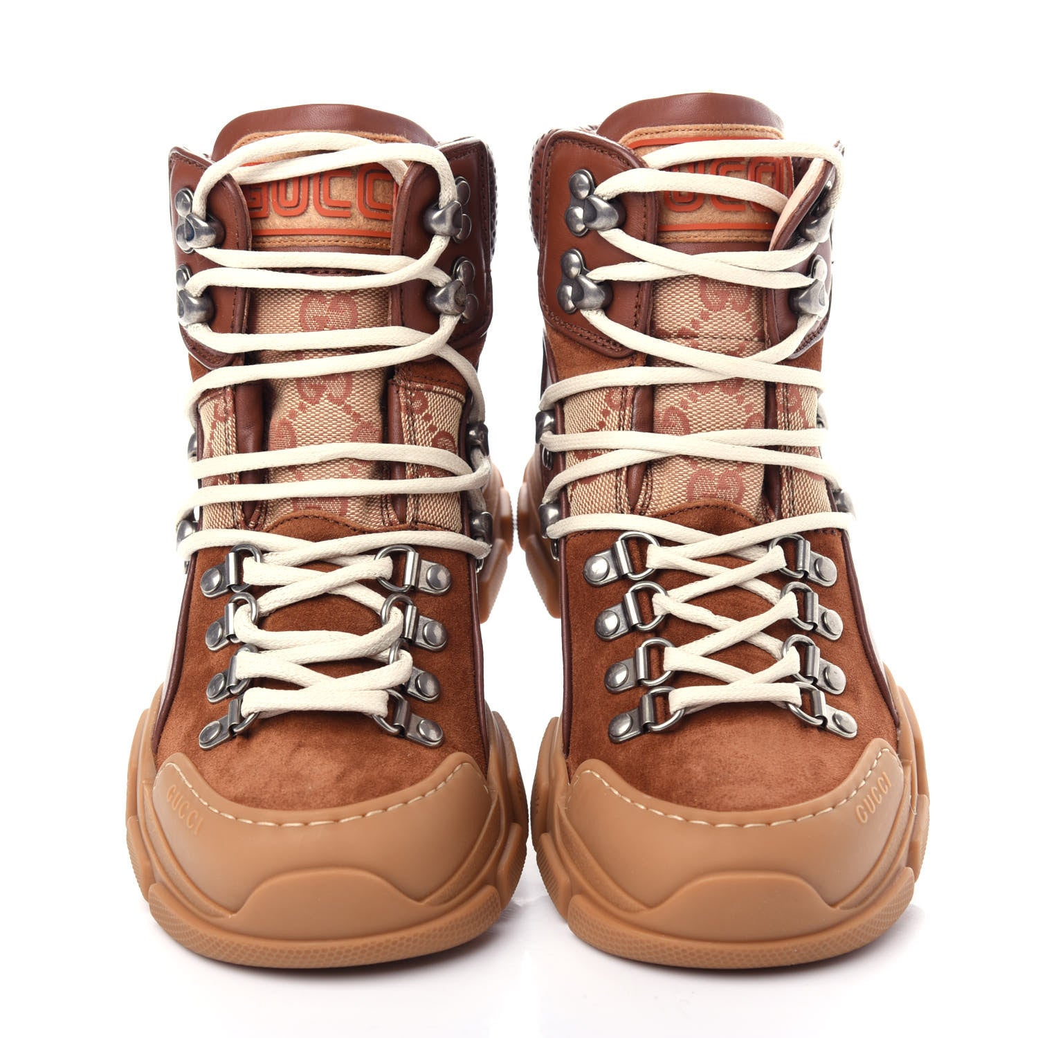 Gucci X SEGA Suede Calfskin GG Monogram Womens Flashtrek High-Top Sneakers 35.5 New Cuir Beige Ruggine 5 of 11