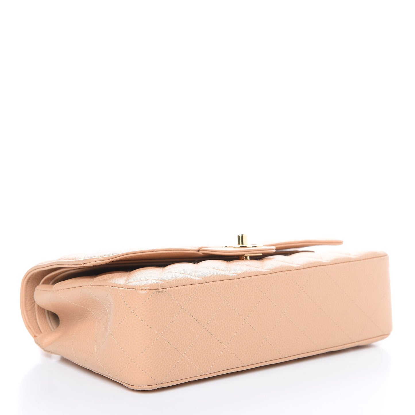 Caviar Quilted Medium Double Flap Beige