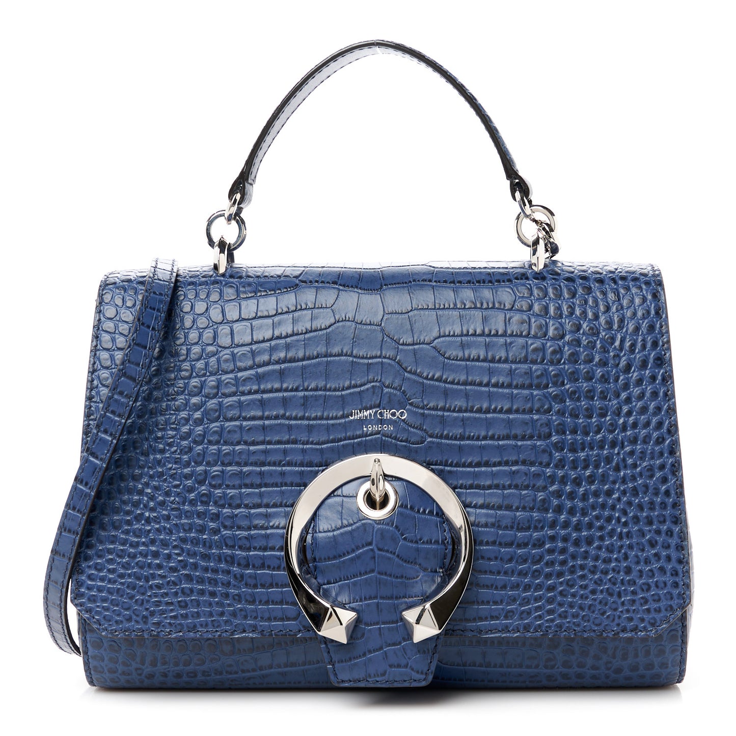 Calfskin Crocodile Embossed Madeline Top Handle Denim