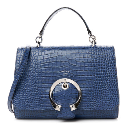 Jimmy Choo Calfskin Crocodile Embossed Madeline Top Handle Denim 1 of 10