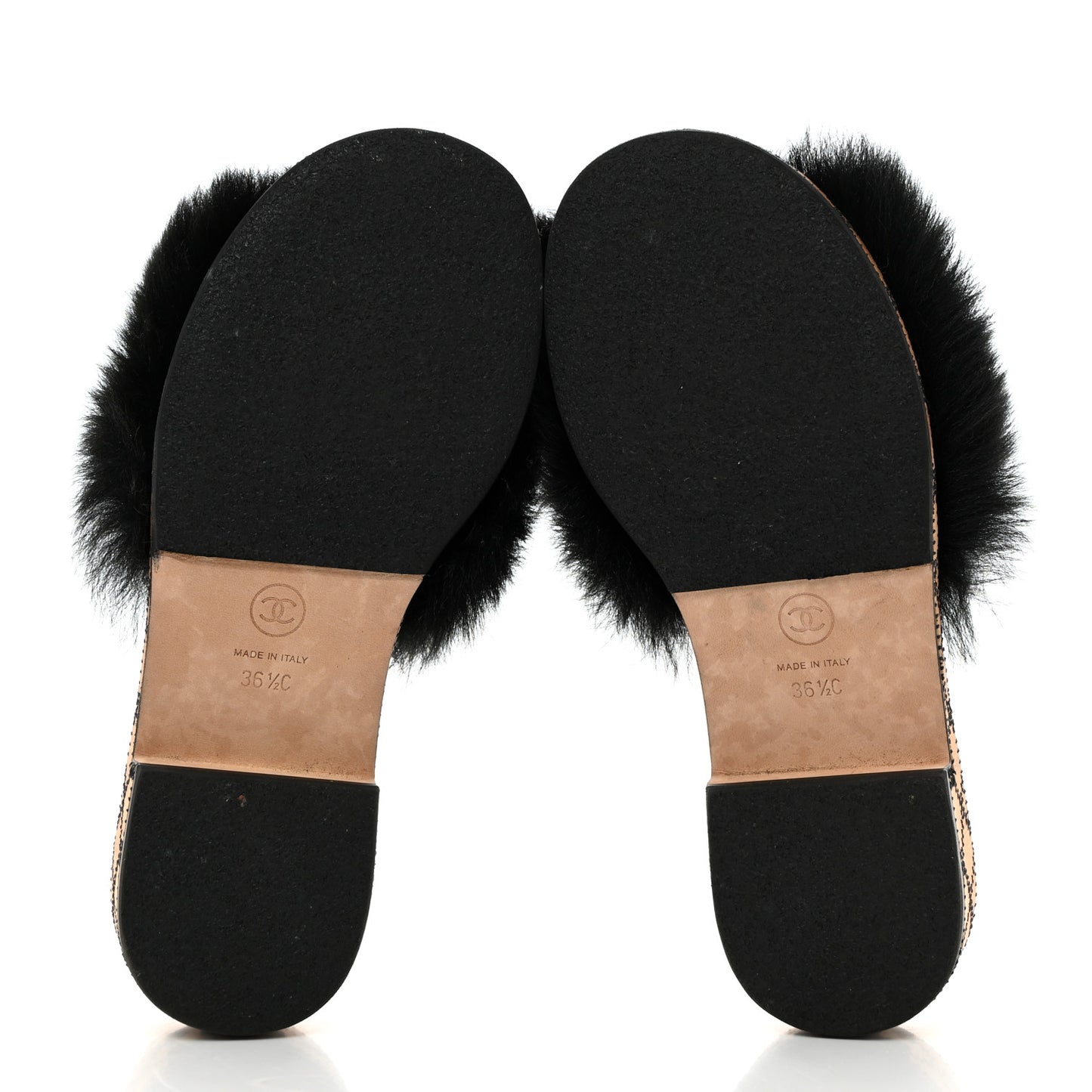 Shearling Lambskin CC Mules 36.5 Black White