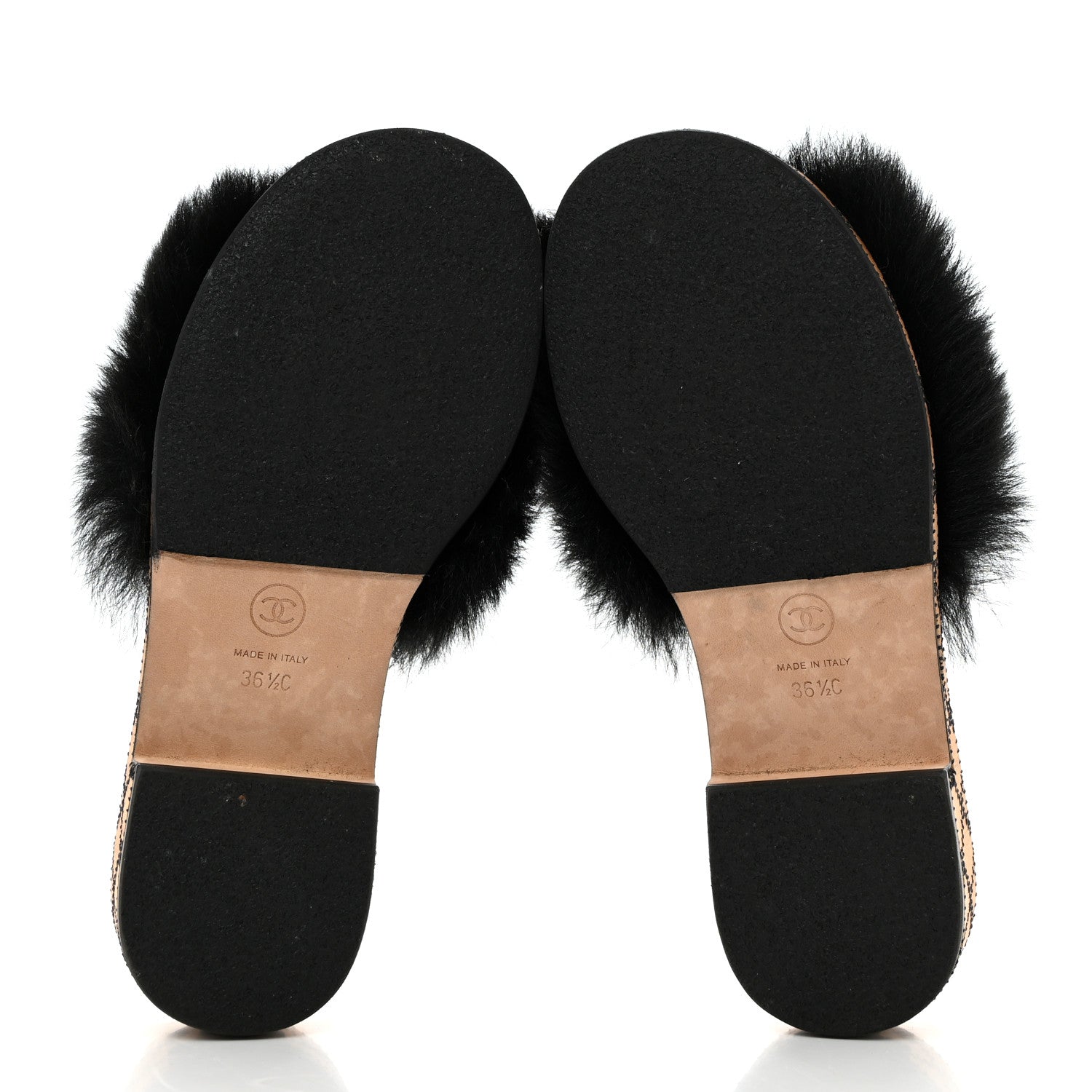 Chanel Shearling Lambskin CC Mules 36.5 Black White 5 of 8