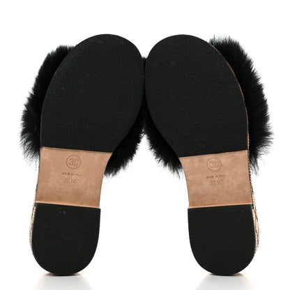 Chanel Shearling Lambskin CC Mules 36.5 Black White 5 of 8
