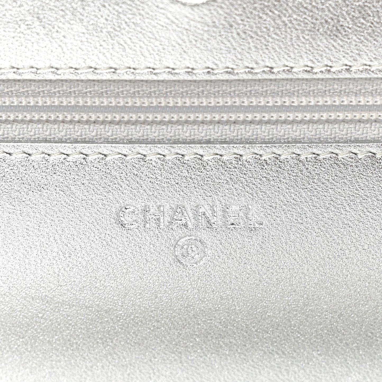 Metallic Lambskin Quilted Wallet On Chain WOC Silver