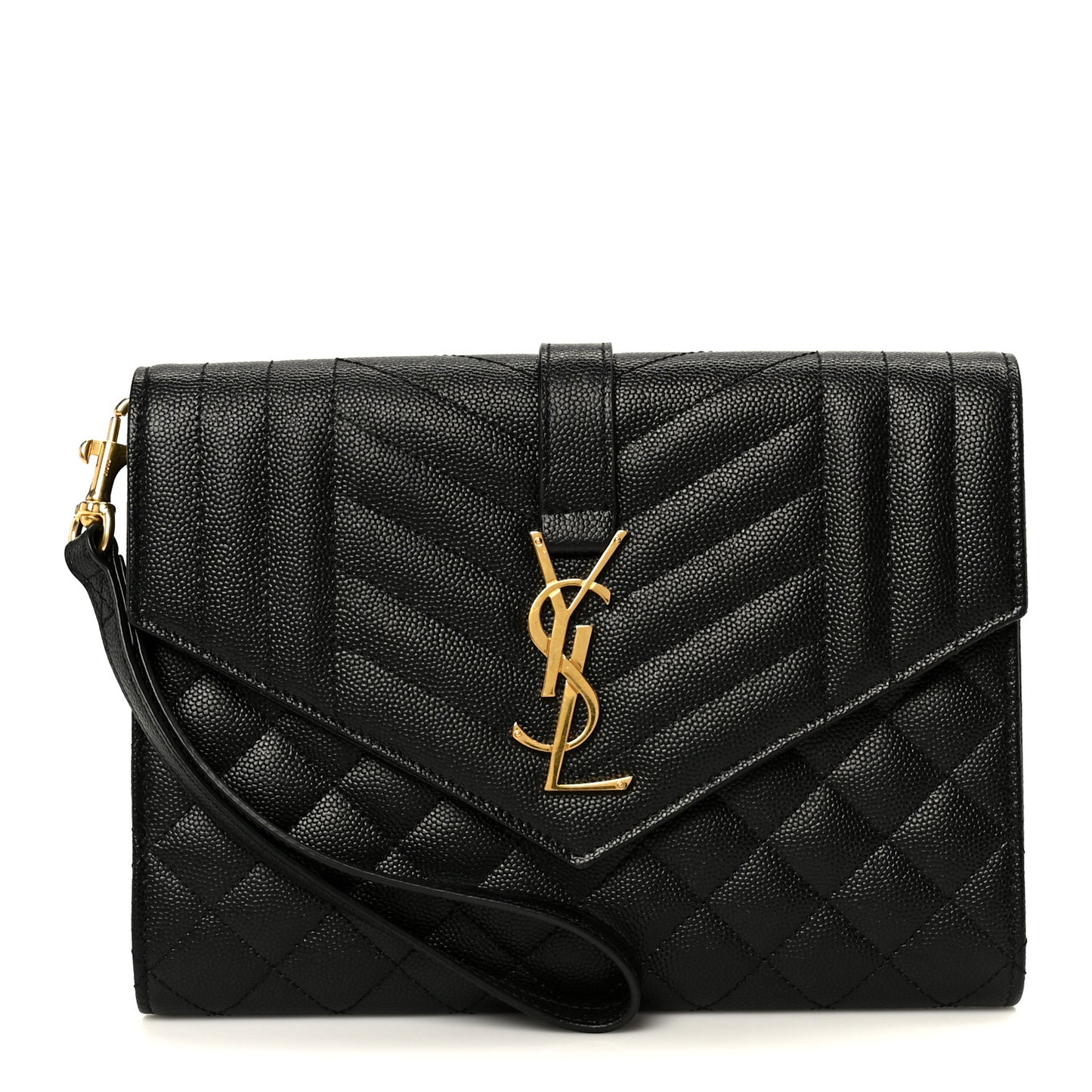 Grain De Poudre Textured Mixed Matelasse Triquilt Monogram Clutch Black