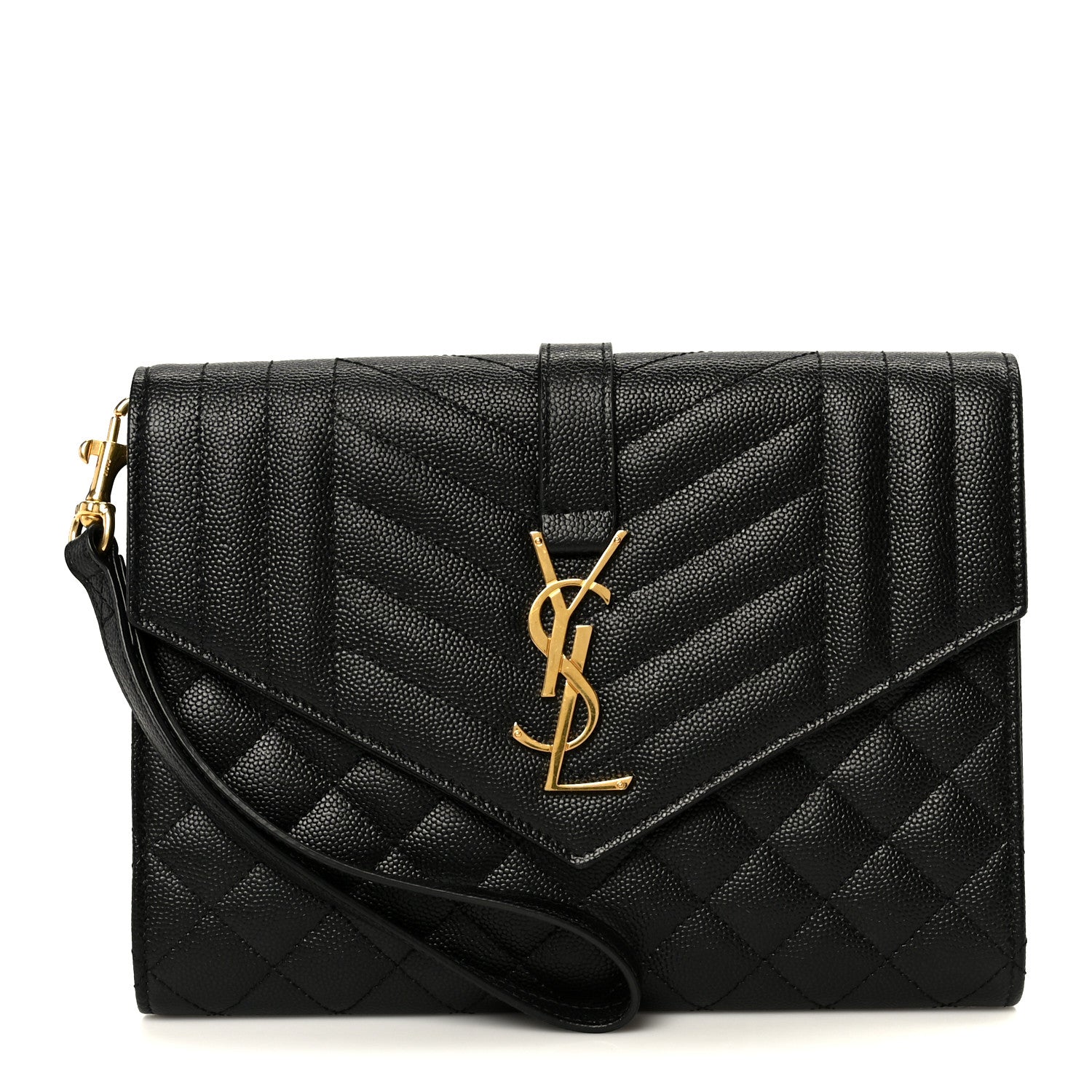 Saint Laurent Grain De Poudre Textured Mixed Matelasse Triquilt Monogram Clutch Black 1 of 9