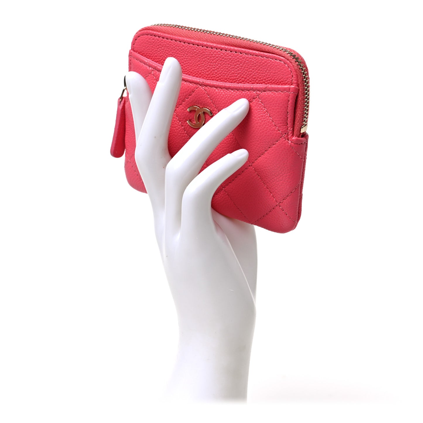 Caviar Quilted Zip Card Holder Wallet Pink