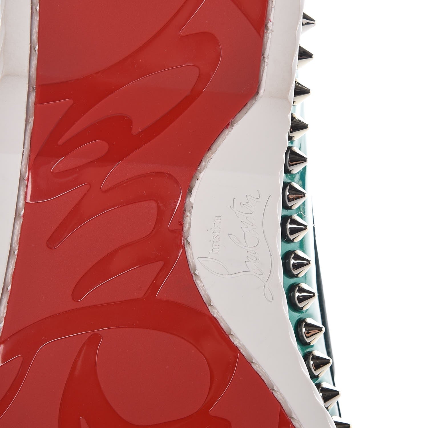 Christian Louboutin Glossy Patent Steckel Spike Flats 39.5 Green Silver 7 of 8