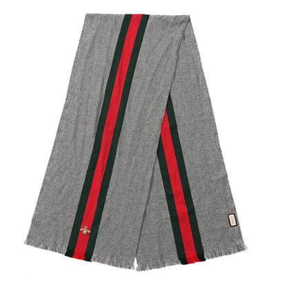 Gucci Wool Cashmere Silk Web Bee Scarf Grey 2 of 4