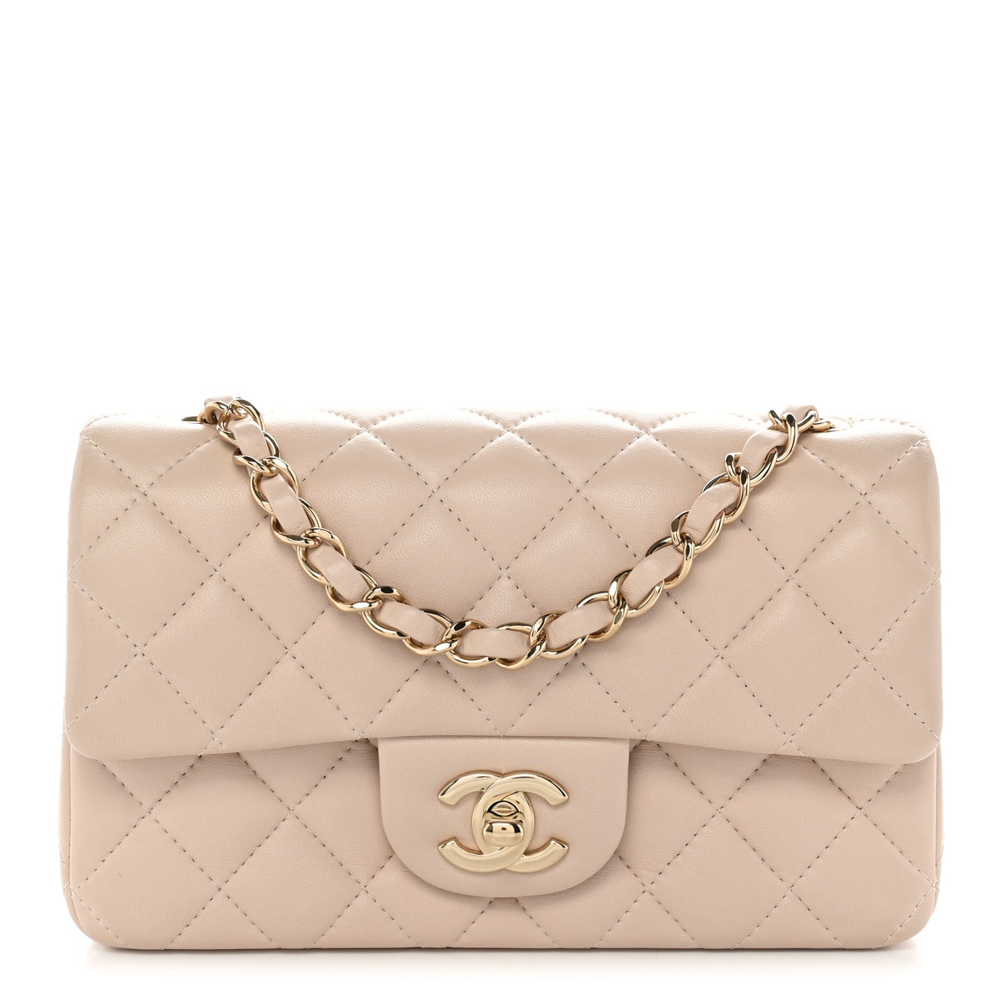 Lambskin Quilted Mini Rectangular Flap Light Beige