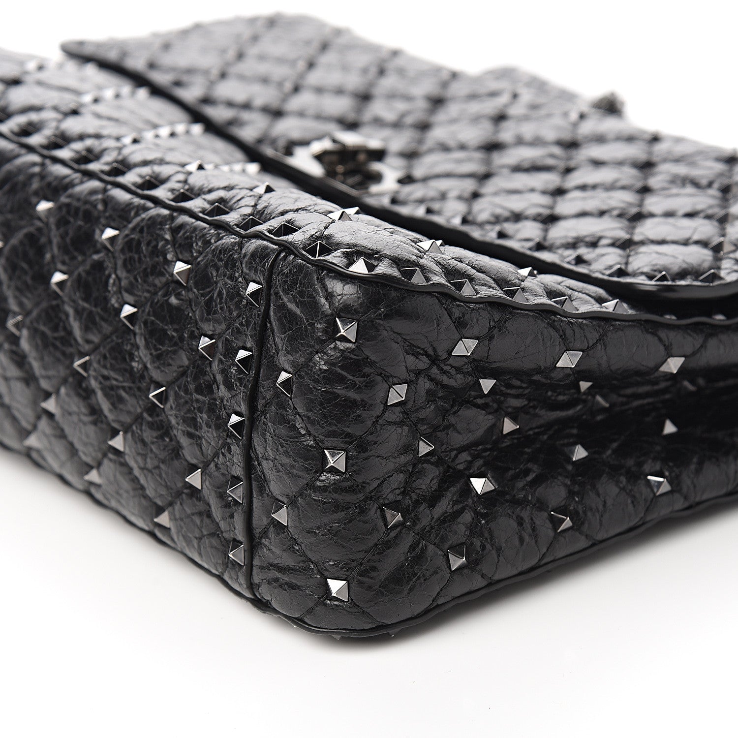Valentino Garavani Craquele Nappa Large Rockstud Spike Shoulder Bag Black 8 of 9