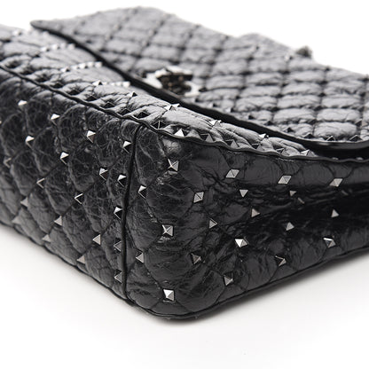 Valentino Garavani Craquele Nappa Large Rockstud Spike Shoulder Bag Black 8 of 9
