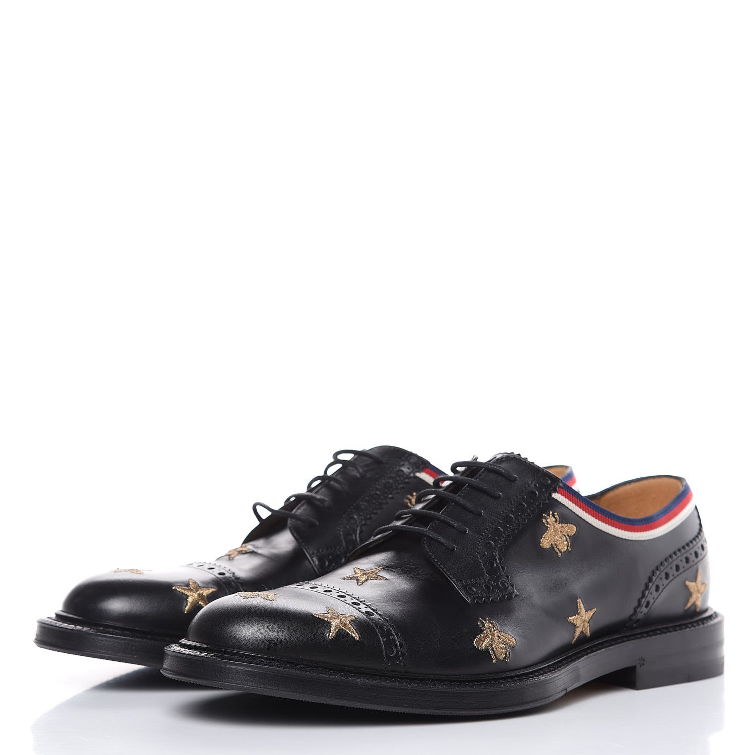 Gucci Calfskin Bee Star Embroidered Mens Captoe Derby Loafers 7.5 Black 3 of 10