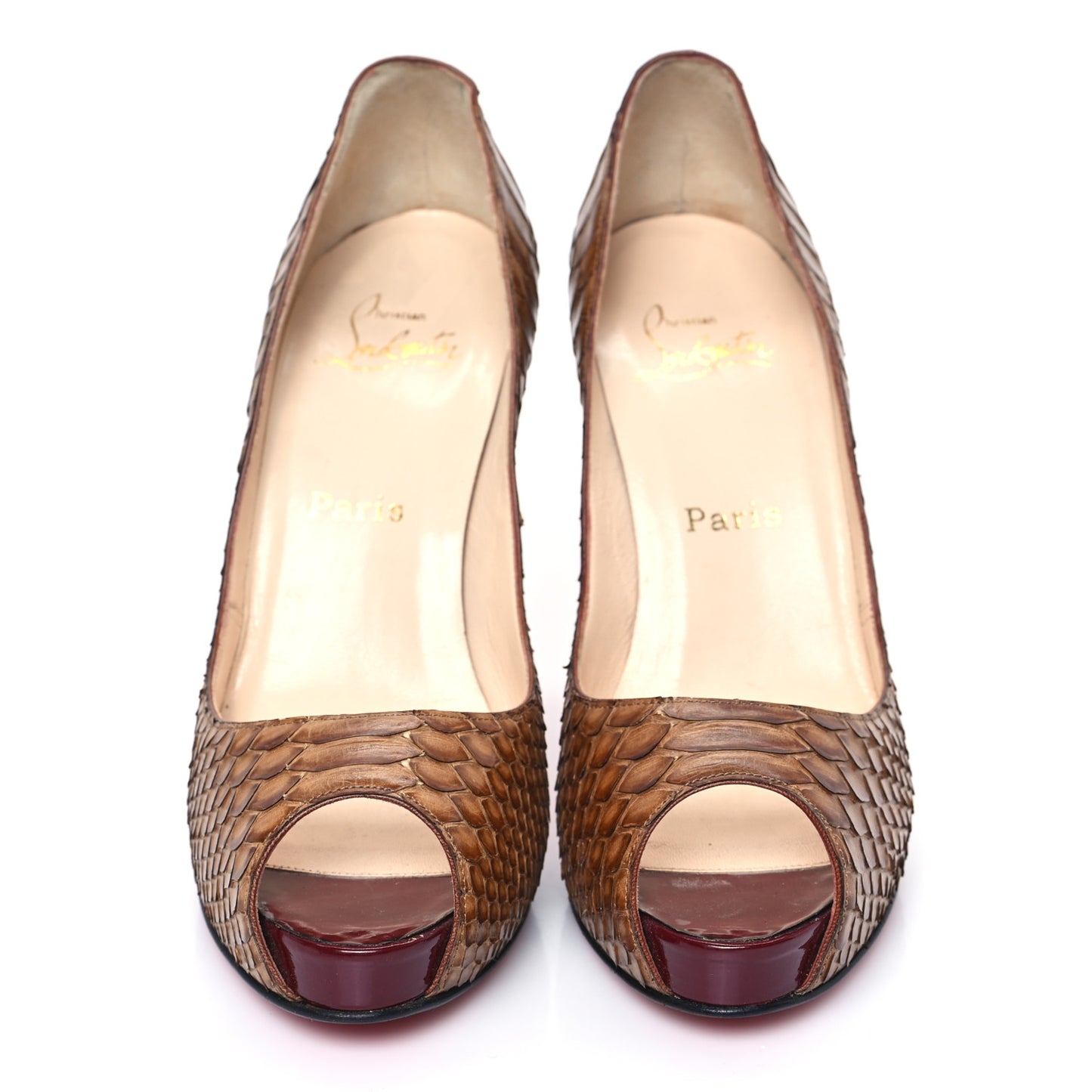Snakeskin Peep Toe 110 Pumps 38.5 Brown