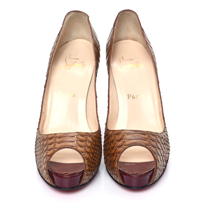 Christian Louboutin Snakeskin Peep Toe 110 Pumps 38.5 Brown 2 of 8