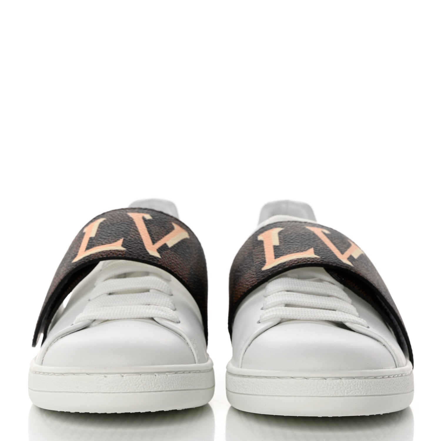 Louis Vuitton Calfskin Damier Ebene Striped Frontrow Sneakers 37 White 2 of 9
